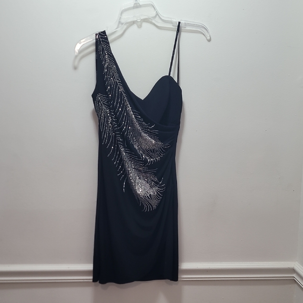 B Darlin One Shoulder Black Dress with Silver Details